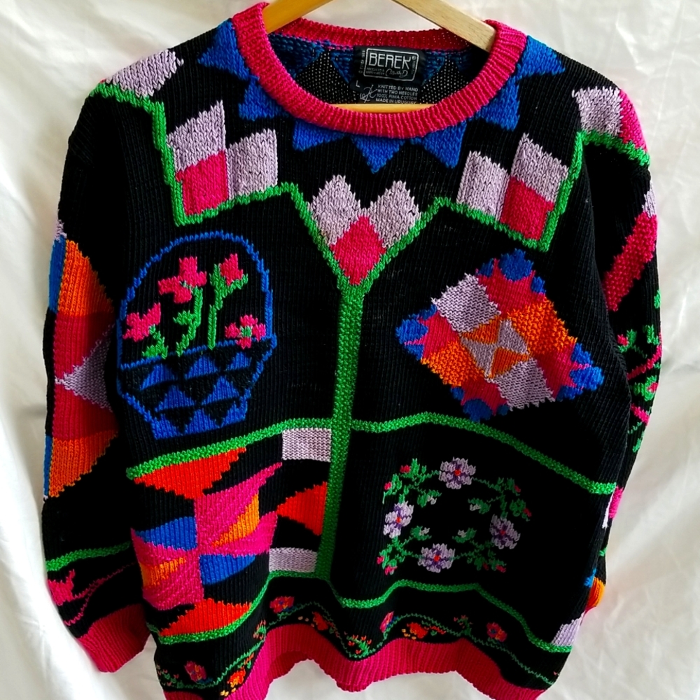 Berek quilt/floral themed sweater